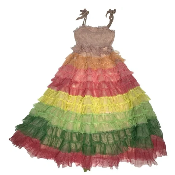 FINAL Bl^nk London x Anthropologie Rainbow Tulle Tiered Ruffle Midi Dress - Picture 6 of 15